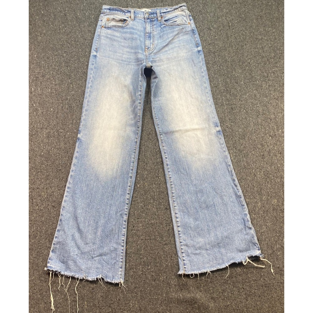 DAZE Denim Just Right Jeans Sz 27 Womens Blue Boho Skater Raw Hem Wide Leg Pants